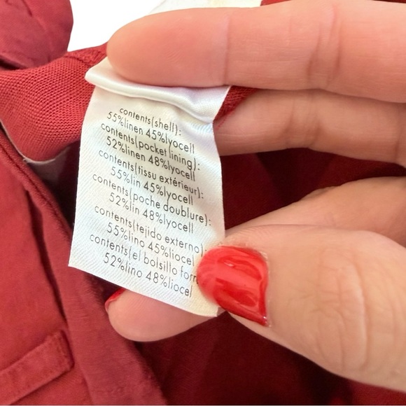 NWT Onia Air Linen Pleated Trousers Size 2 | Dark Red Wide Leg High Rise Pants - Picture 9 of 13